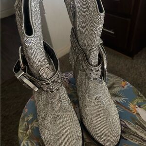 Dolls Kill Silver Rhinestone Ankle Boots